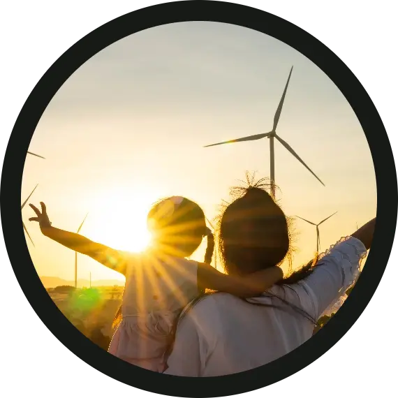 Wind Energy Family Sunset